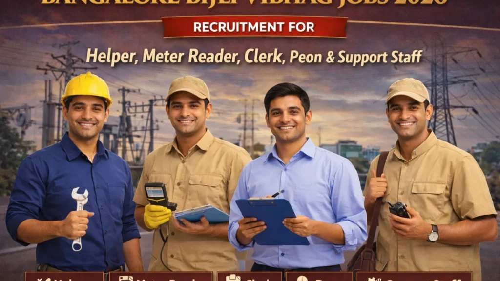 Bangalore Bijli Vibhag Jobs 2026: Recruitment for Helper, Meter Reader, Clerk, Peon & Support Staff Bangalore Bijli Vibhag Jobs 2026