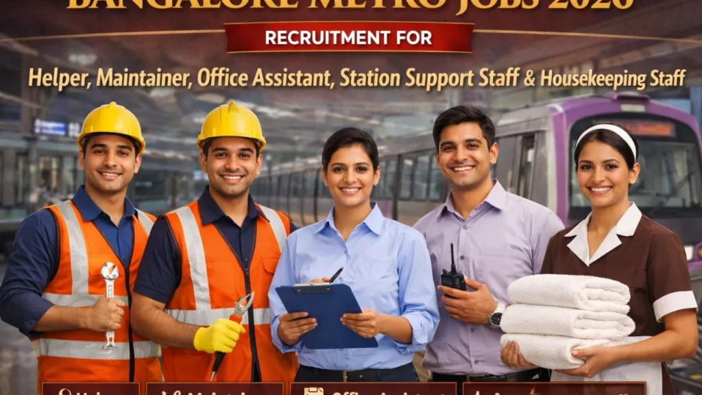 Bangalore Metro Jobs 2026: Recruitment for Helper, Maintainer, Office Assistant, Station Support Staff & Housekeeping Staff Bangalore Metro Jobs 2026